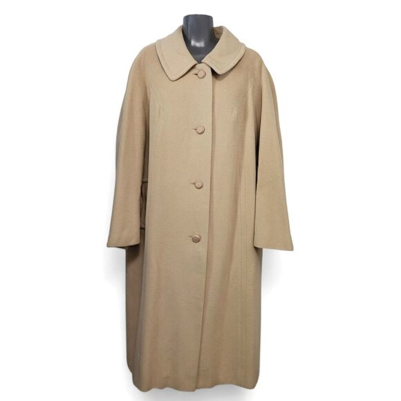 Vintage 100% Cashmere Car Coat Long Oatmeal Beige Minimalist Overcoat - Picture 3 of 12